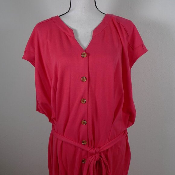 Calvin Klein T-Shirt Dress Women's Plus Size 24W Pink Coral Button Front - Picture 3 of 11